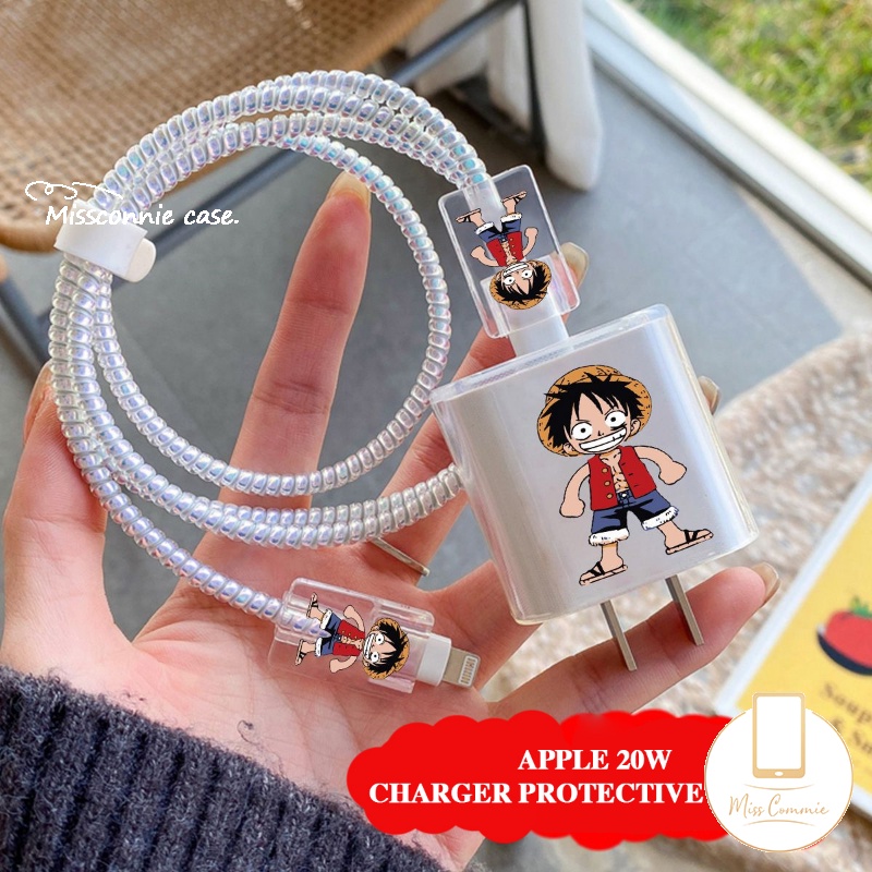 5in1 Kartun Shin-chan Chibi Maruko Cute Winnie Charger Plug Cover Kabel USB Spring Line Wrap Pelindung Kabel Data Line Cord Organize Winding Wire Tie Soft TPU Cover Untuk Android Type-C