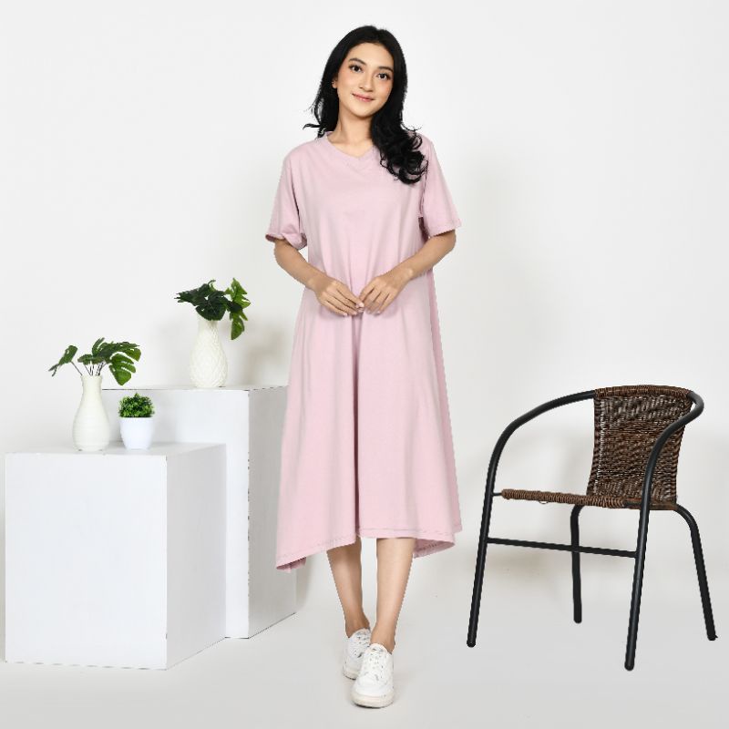 DRESS TANGAN PENDEK V-NECK PREMIUM HENDS COTTON COMBED 24s