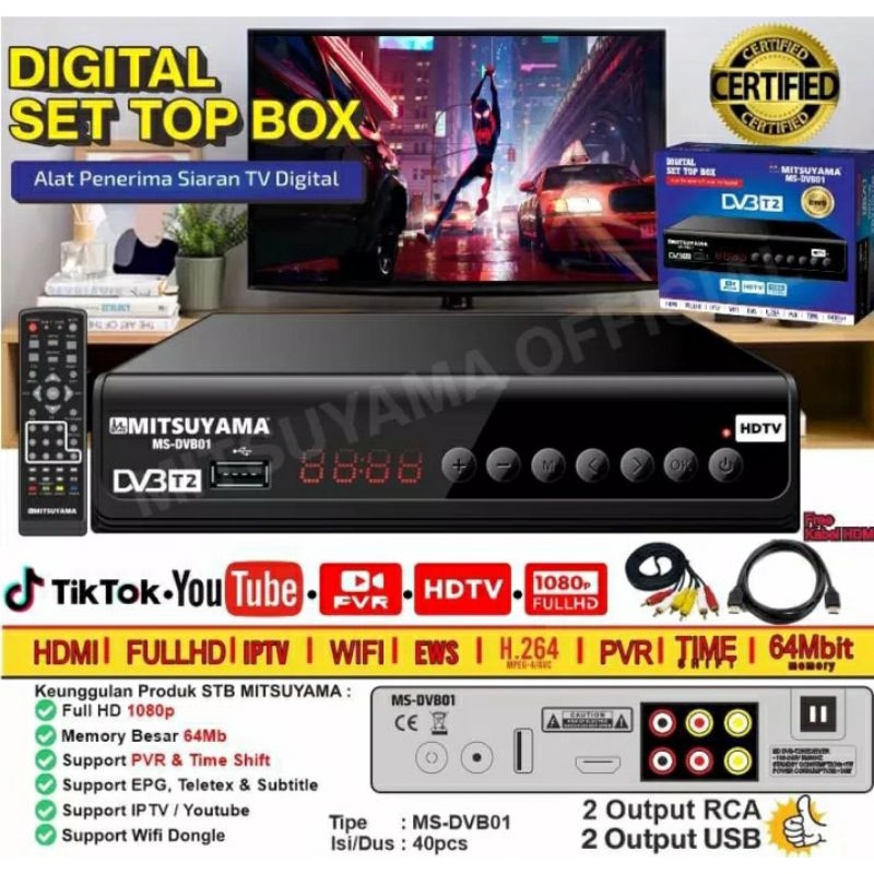 TV Digital Receiver  DVB HDMI T2 TV Siaran Digital  STB bisa Youtube