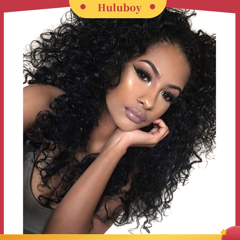 Wig Rambut Sintetis Model Panjang Keriting Afro Kinky Warna Hitam Untuk Wanita