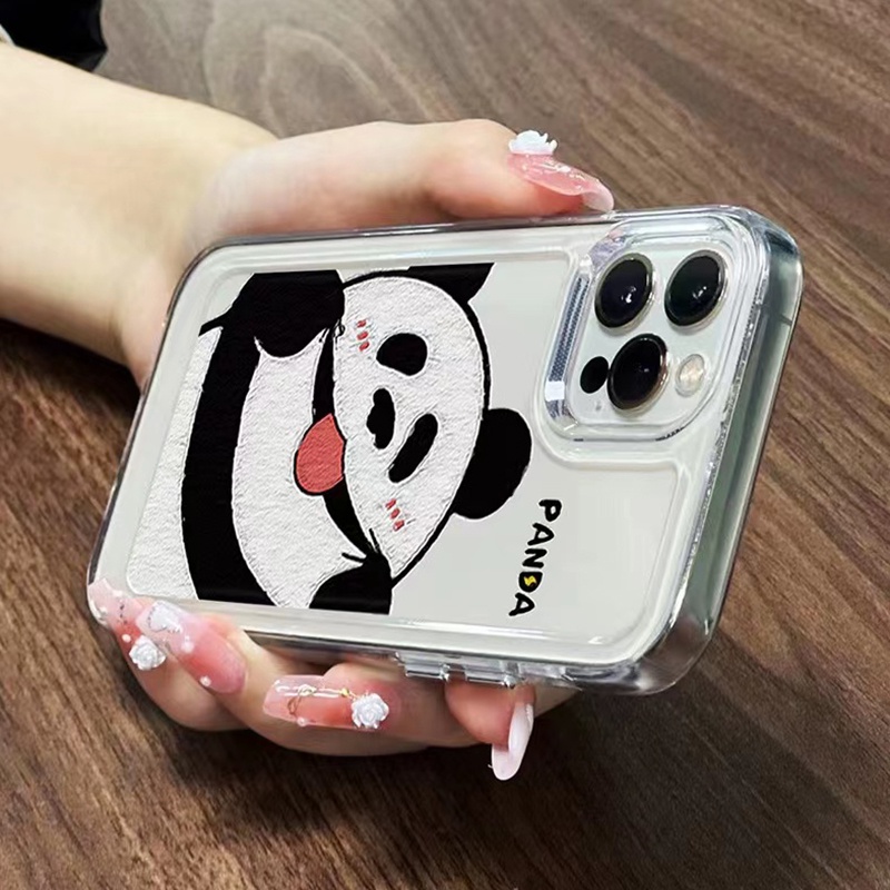 IPHONE Seringai Cute Panda Soft Phone Case Compatible Untuk Iphone14 13 12 11 Pro XS Max X XR 78 6 6S Plus Casing Transparan Shockproof TPU Cover