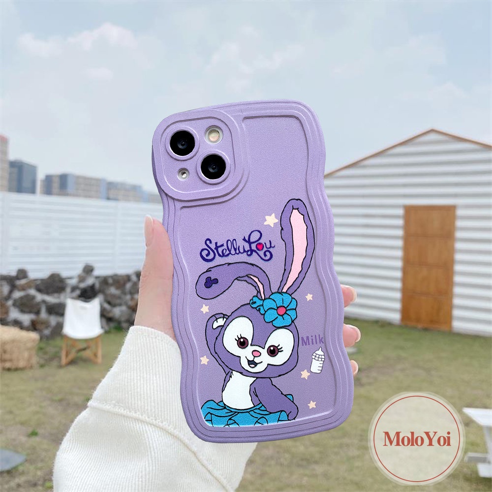 IPHONE Casing Beruang Strawberry Kartun Lucu Kompatibel Untuk Iphone6 6s 78 Plus 11 14 12 13 Pro Max XR 14 Plus X XS Max Se2020 Lovely StellaLou Wavy Edge Soft Phone Cover