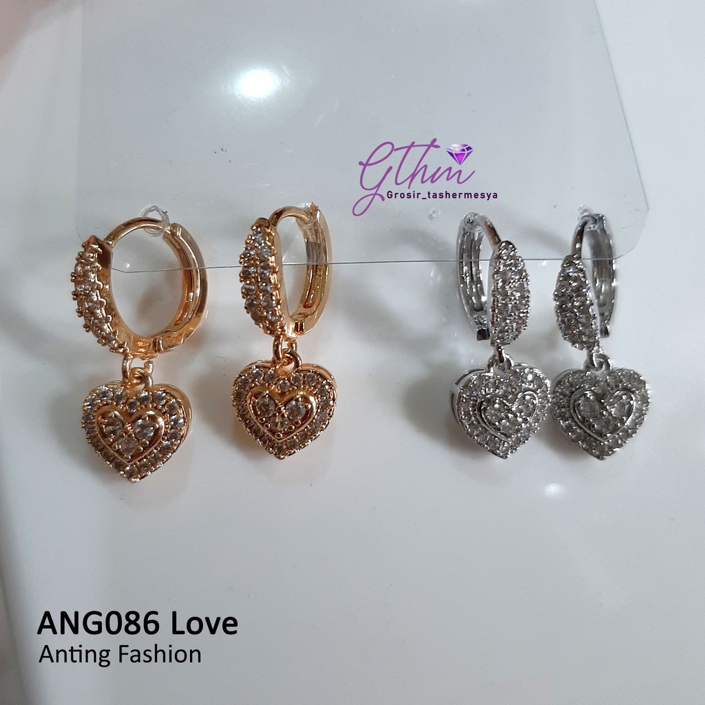 Anting Love Diamond Klip Mewah Perhiasan fashion Import kualitas premium anti karat ang086