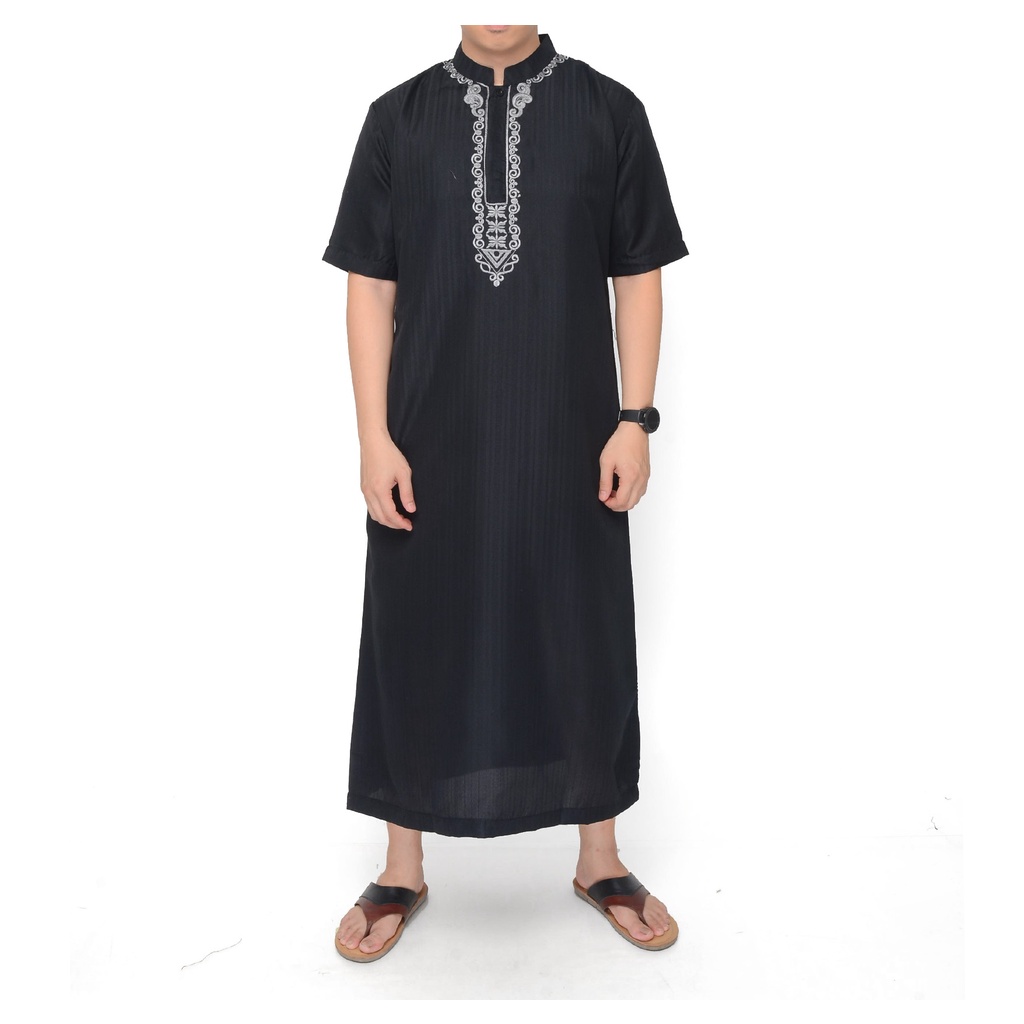 Jubah gamis pria muslim jubah pria dewasa jubah pria haramain jubah pria bordir lengan pendek