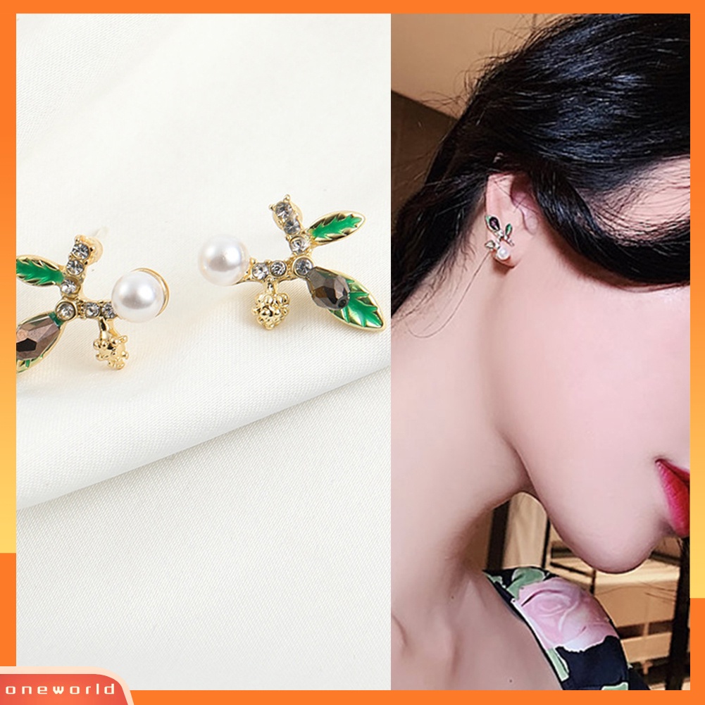 [WONE] Fashion Wanita Bertunas Berlian Imitasi Mutiara Imitasi Hias Telinga Stud Anting Perhiasan Hadiah