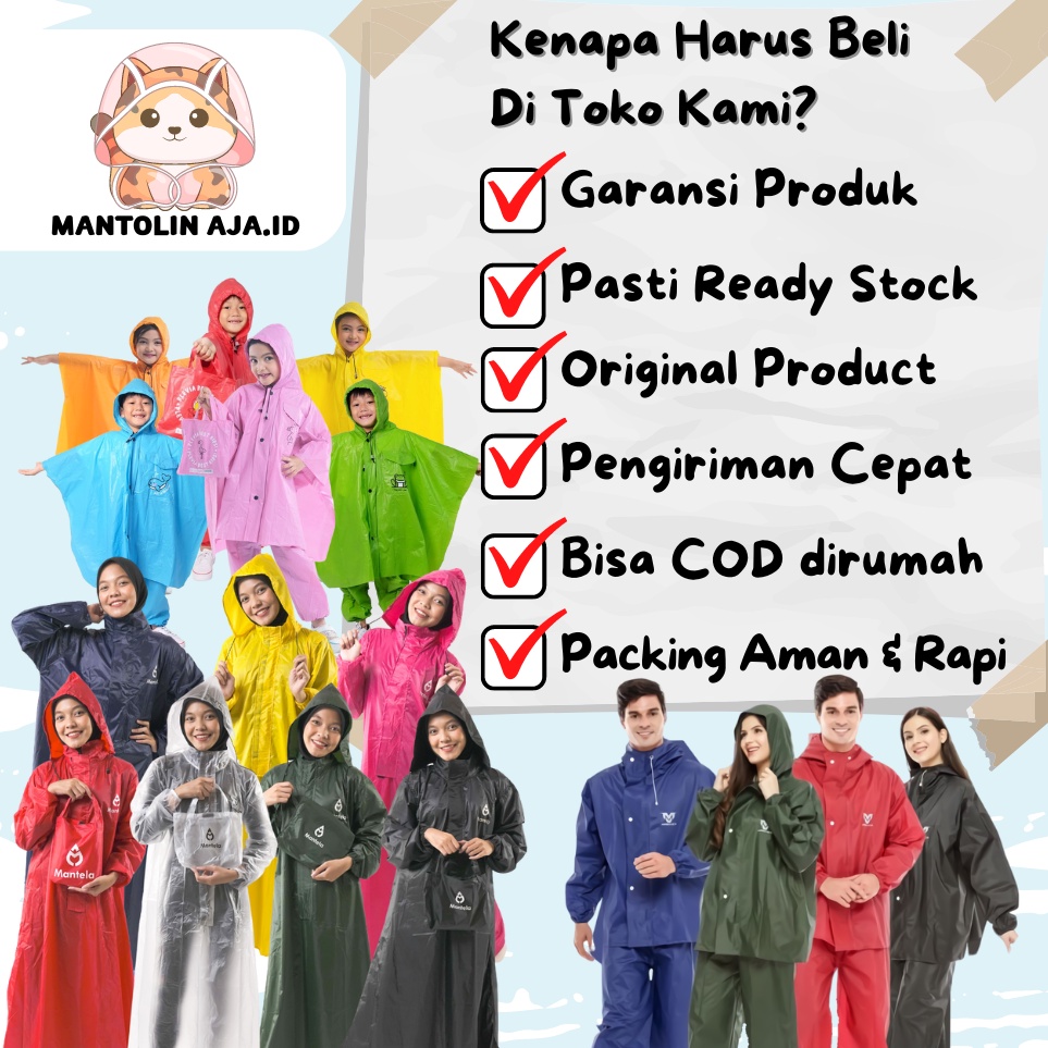 Jas Hujan Pria Wanita Setelan Mantel Baju Hujan Anti Rembes Bahan Tebal Lentur 100% Karet PVC Raincoat Manuver