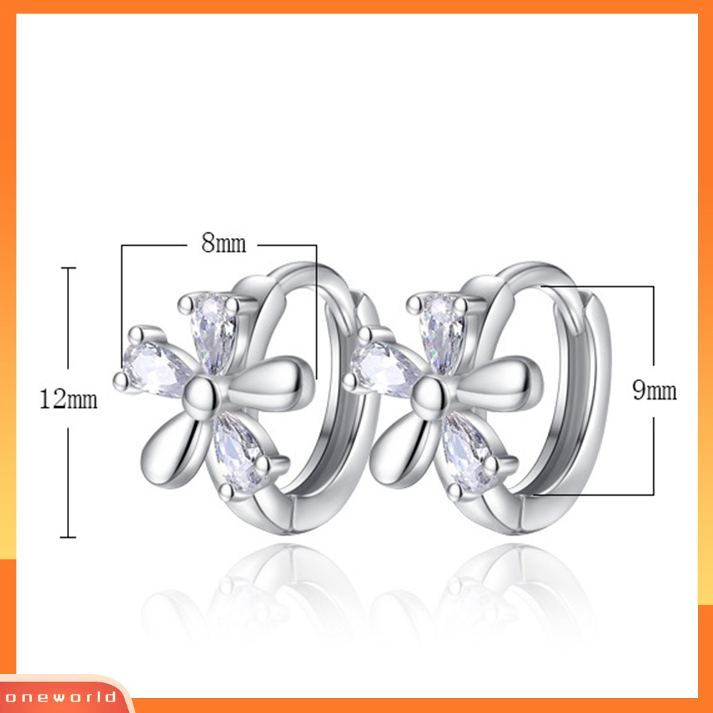 [WONE] Wanita Manis Bentuk Bunga Cubic Zirconia Hias Huggie Earrings Perhiasan Pesta