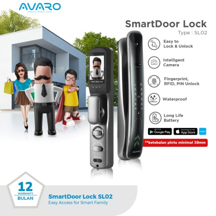 AVARO SL02 Smart Door Lock Kunci Pintu Digital Smart Lock Door Lock