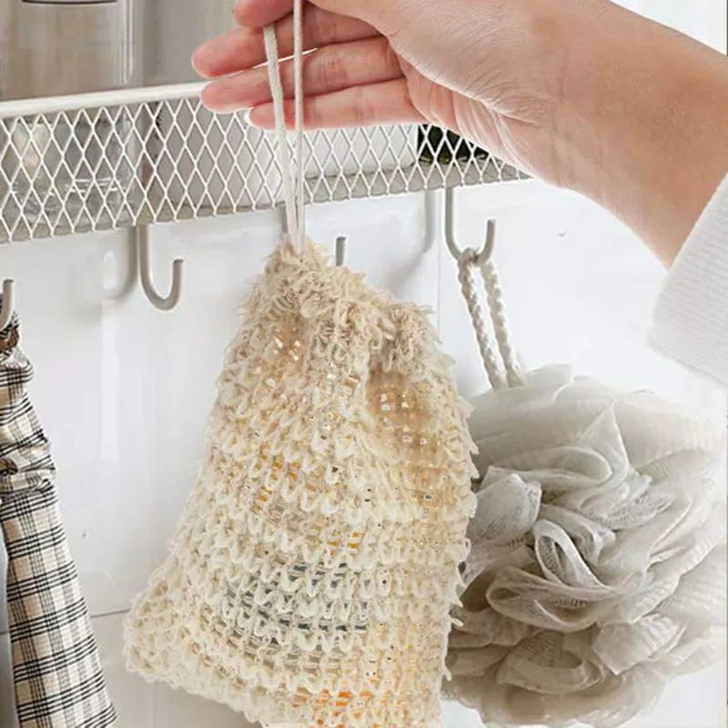 Sisal Soap Bag Soap Saver Kantung Sabun Rajut Foaming Net Natural Shower Puff Ramah Lingkungan