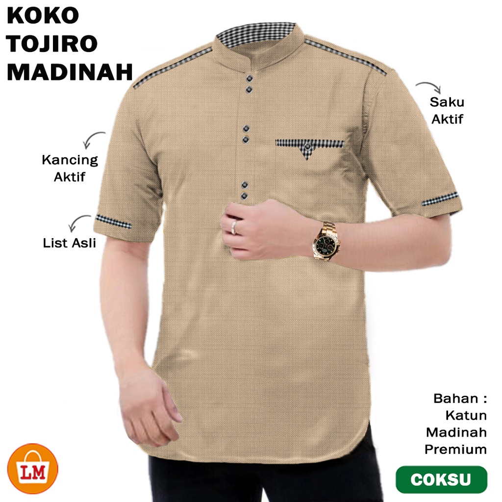 TERMURAH Baju Muslimin Koko Pria KOKO TOJIRO Lengan Pendek Bahan Katun Madinah Premium Berkualitas LMS 18849