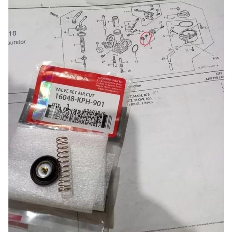 Valve Set Air Cut Atau Diafragma Carburator Honda Karisma Kirana Supra X125 Revo 110 Blade 110 Kode 