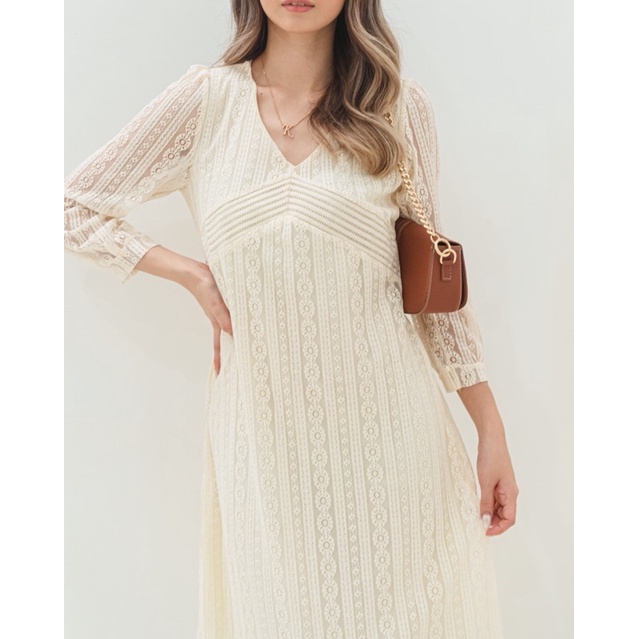 [ LittleBigCloth ] Pearly Dress // Midi dress Wanita Dress Lace Dress Brokenwhite Dress Pesta