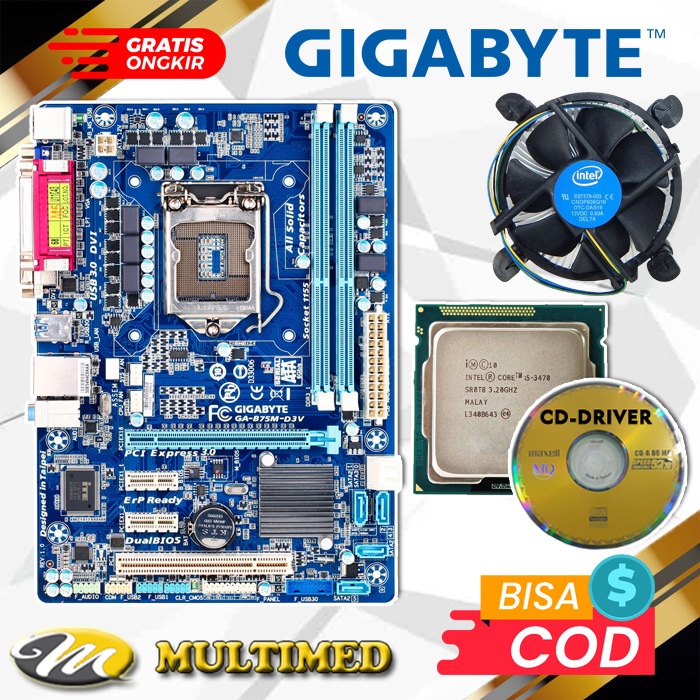 Paket Motherboard Mobo LGA 1155 B75 DDR3 + Core I5 + Fan USB 3.0