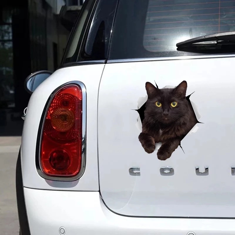 3d Kucing Bentuk Sobek Stiker Laptop Motor Mobil Dekorasi Decal Daya Rekat Kuat DIY PVC Body Goresan Bumper Depan Stiker Aksesoris Mobil Lucu Kreatif Tahan Air