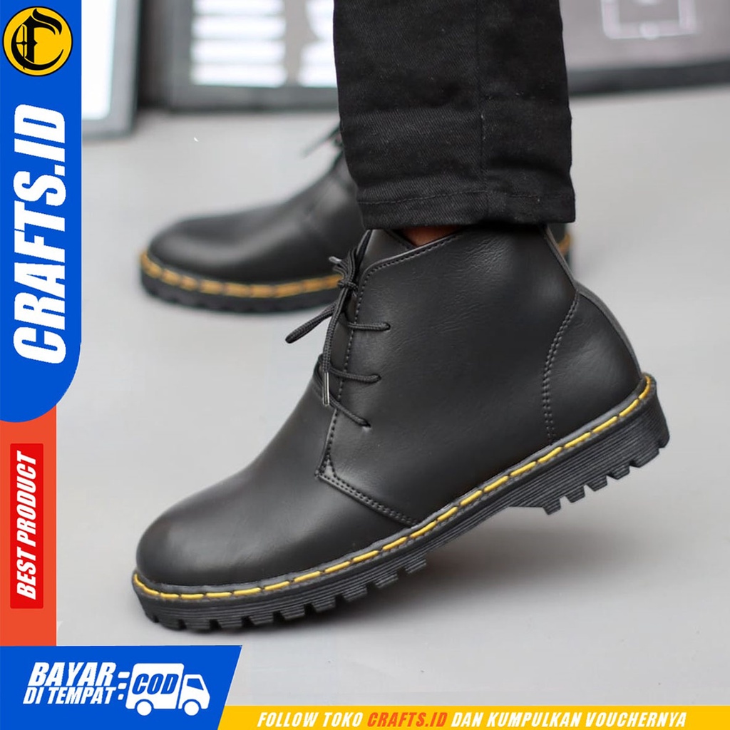 CRAFTS leon - Sepatu Pantofel Formal Docmart Kerja Casual Hitam Pria