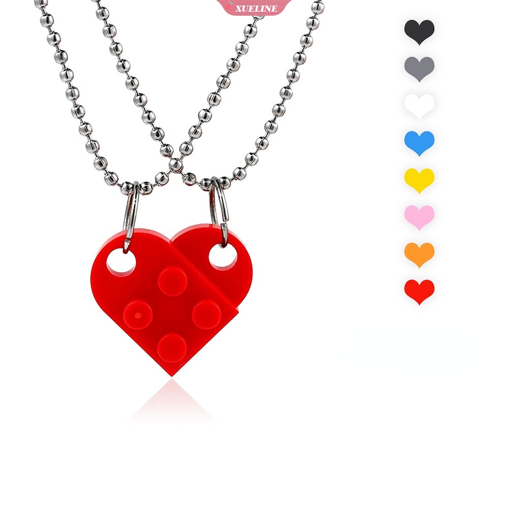Kalung Persahabatan Punk Ganda Blok Bangunan Liontin Cinta Kalung Pasangan Bata Hati [ZXL]