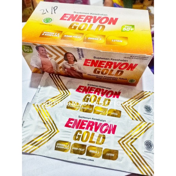 ENERVON GOLD per strip VITAMIN C, B KOMPLEKS, ASAM FOLAT DAN OMEGA 3 - VITAMIN DAN MINERAL UNTUK ORANG TUA