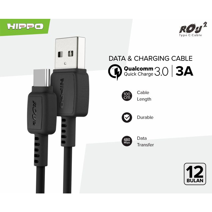 Hippo ROU 2 kabel data charger USB Micro Type-C Lightning Quick Charging 3.0