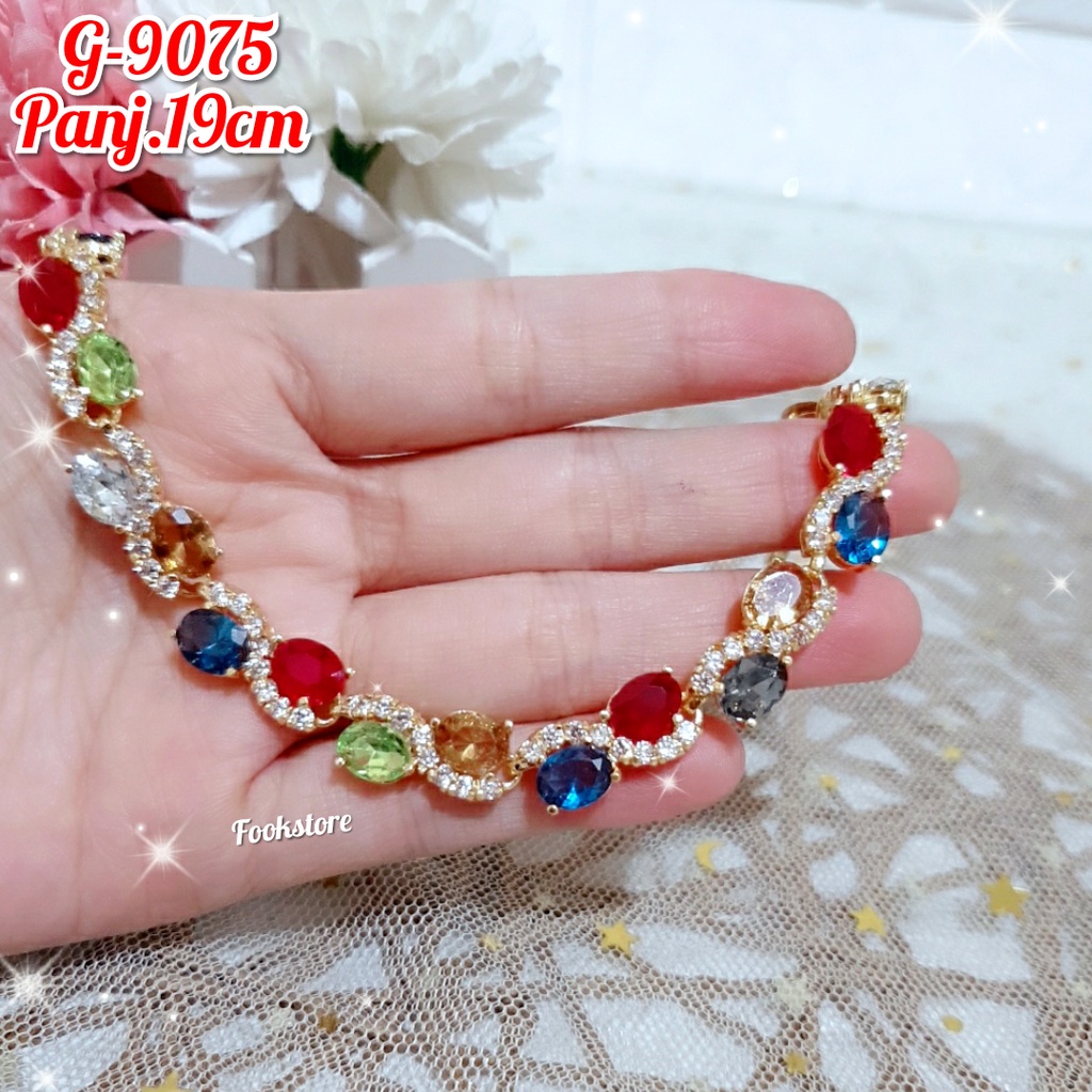 GELANG BATU PERMATA WARNA PREMIUM ANTI ALERGI