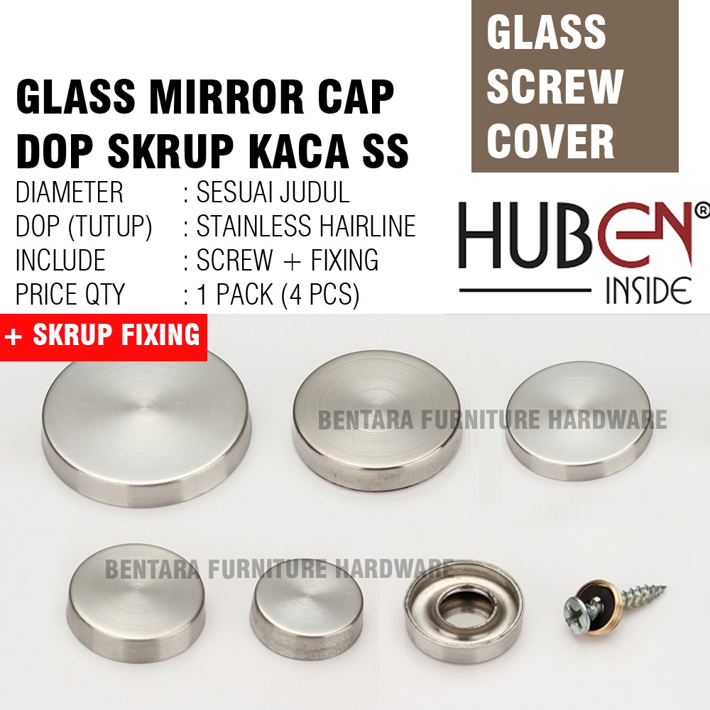 4 x HUBEN SKRUP KACA 30 MM STABIL KACA CERMIN - GLASS DOP SCREW STAINLESS