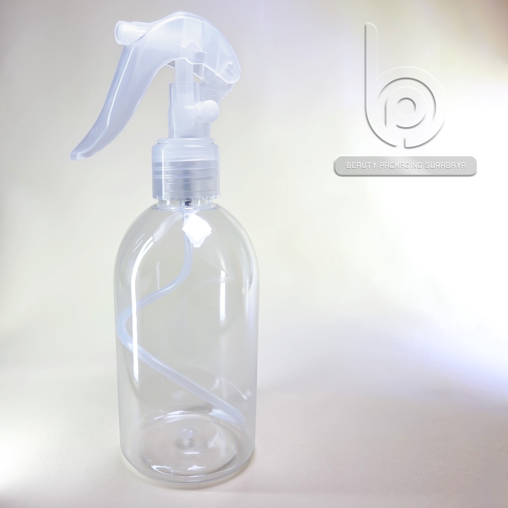 Botol plastik PET 250ml Oval bening tutup spray trigger bebek