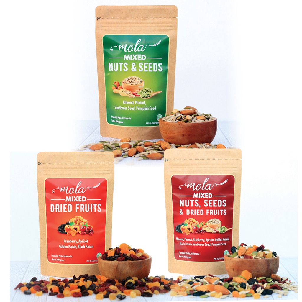 

Mola Mixed Nuts & Seed, Mixed Dried Fruits, Mixed Nuts Seeds & Dried Fruits 100 gram