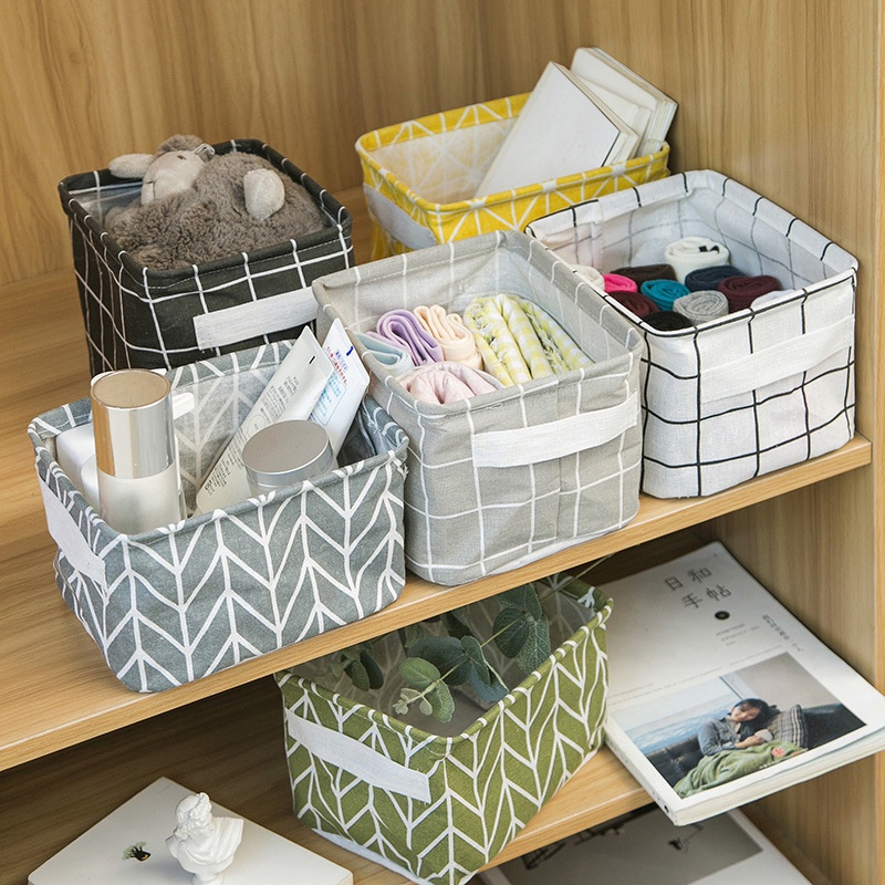 Holiven Keranjang Lipat Storage Box Organizer Kanvas Kotak Penyimpanan Tempat Wadah Aksesoris Mini Multifungsi Lucu