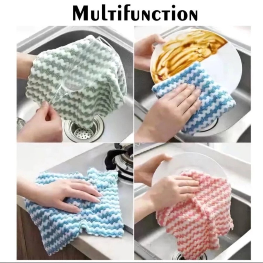 LAP GARIS Kain Lap Dapur Anti Minyak Microfiber Anti Minyak Daya Serap Motif Garis Serbaguna