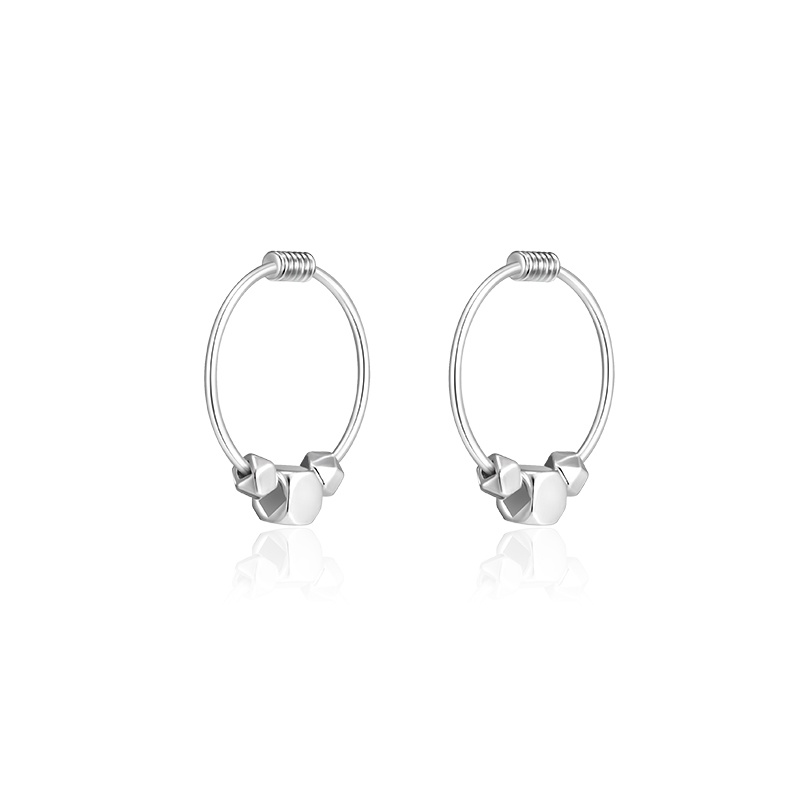 Papaozhu Elegan s925 Perak Kubus Kecil Hoop Anting Untuk Wanita Perempuan Korea Geometris Bulat Anting-Anting Hypoallergenic Telinga Perhiasan