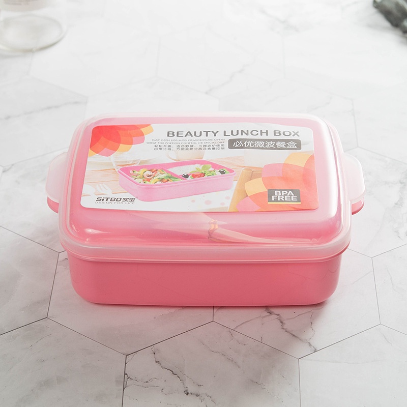 Lunch Box Portable 2 Warna dengan set sendok Siap Pakai | Kotak Bekal Serbaguna