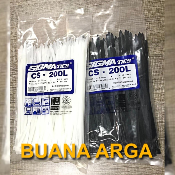 

TERBAIK Cable Ties Sigma CS-200 Hitam / Putih CV - 200 Kabel Tie CS - 200L Code 3974
