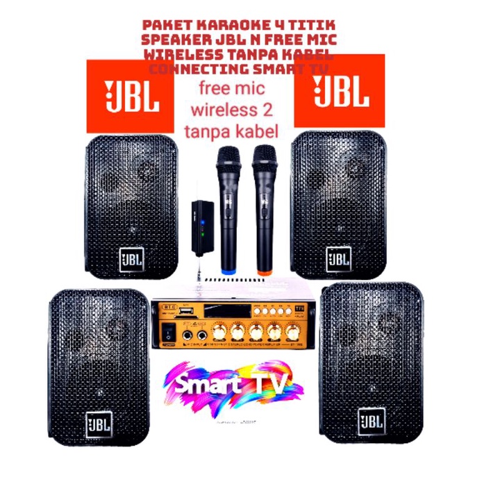 Paket JBL 4 titik cocok untuk karaoke,caffe,rumahan,kantor dll free 2 mic wireless