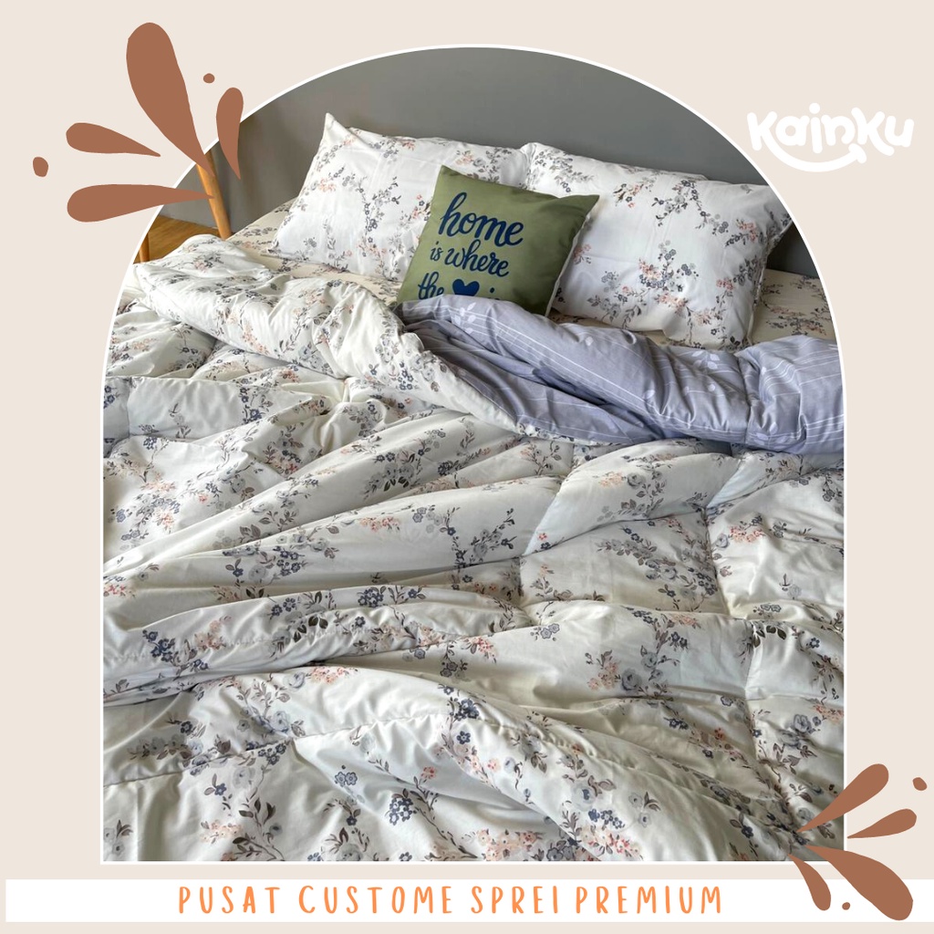 Sprei Anti Geser Katun | minimalis bunga daun leaf hijau | ukuran 90 100 180x200