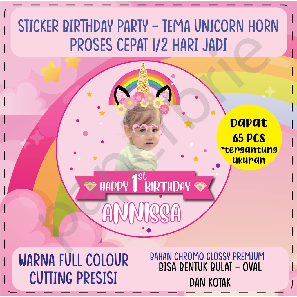 label stiker UNICORN HORN Ulang Tahun Anak - sticker birthday party stiker hampers sticker hamper stiker bingkisan ultah