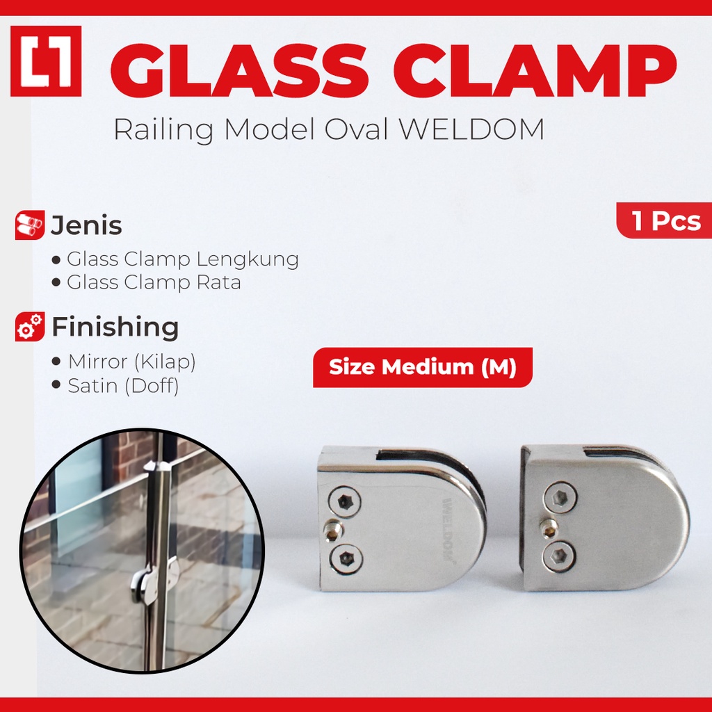 Glass Clip Klem Railing Tiang Balkon Penjepit Kaca Stainless - Weldom