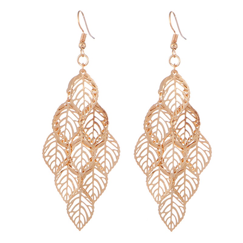 Anting Juntai Daun Emas Untuk Wanita Boho Super Ringan Chandelier Menjuntai Drop Earring