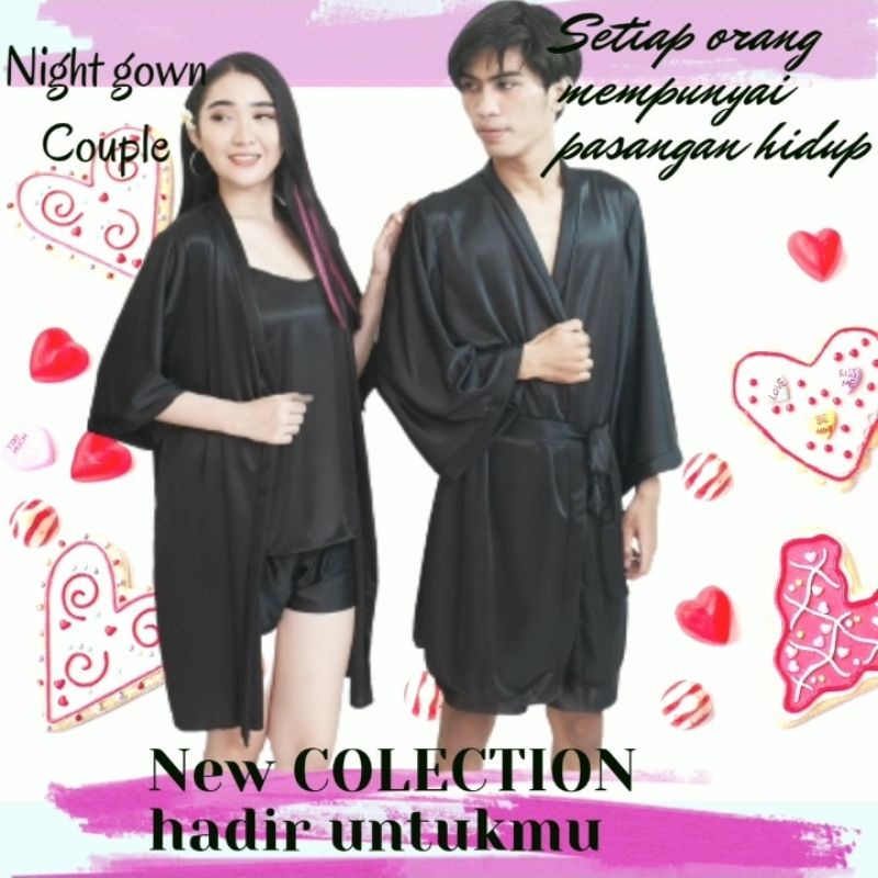 Baju tidur KIMONO SET SATIN CAUPLE pakaian tidur.