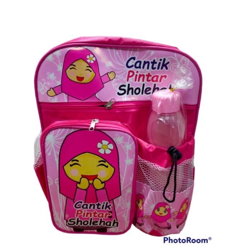 Tas ransel anak TK SD motif muslimah gratis botol alat tulis