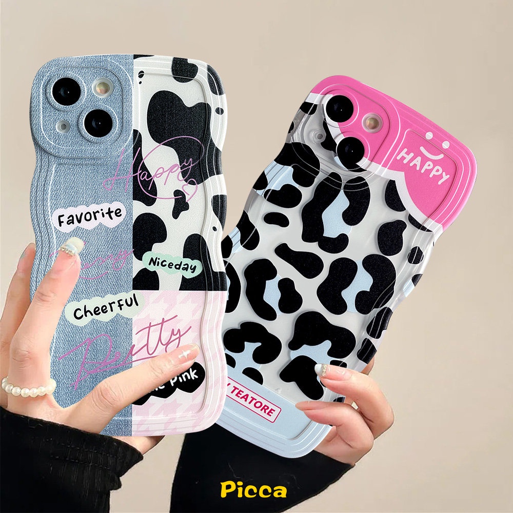 Casing Motif Denim Oppo A17 A15 A5s A12 A16 A57 A1k A54 A7 A96 A55 A76 A95 A16s A17K A77 A3s A5 A9 A74 A16K A77s A53 Reno 85f 7Z 6 A52 Splicing Leopard Motif Sapi Bergelombang Penutup Tepi