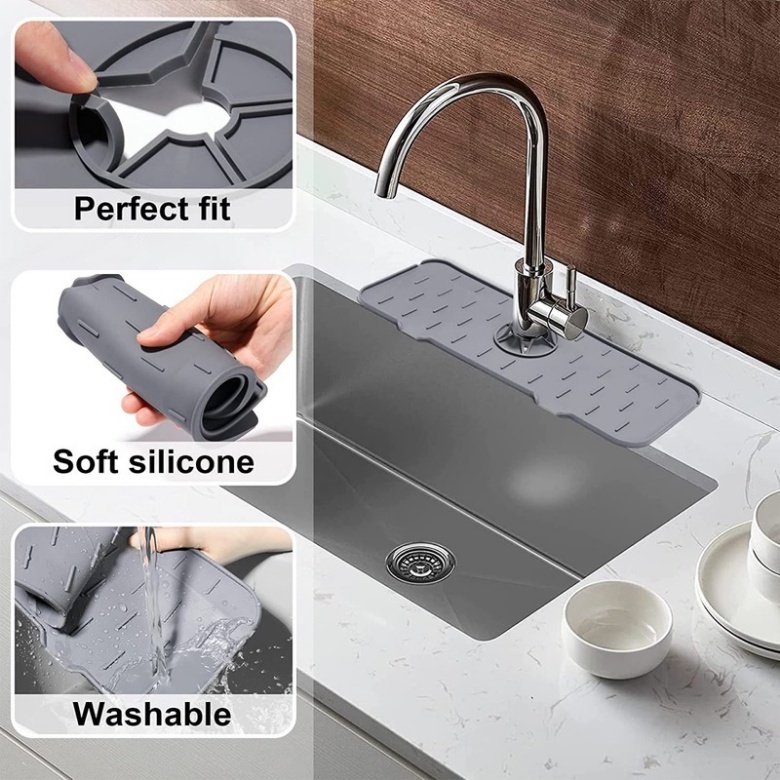 【COD】Bathroom Kitchen Silicone /Faucet Absorbent Mat /Sink Splash Guard Alas Pelindung /Faucet Splash Catcher Faucet Mat Countertop Protector