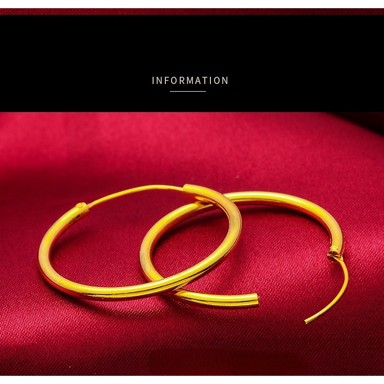 Goldkingdom Perhiasan Fashion Emas Asli Kadar 375 Bangkok Aksesoris Ready Stock Glossy Lebar 30mm Anting Lapis Emas Dengan Cincin Besar Untuk Pelangsing Wajah