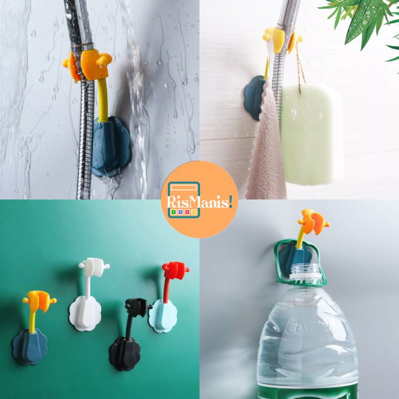 FLOWER SHAPE SHOWER HEAD HOLDER - Gantungan Penahan Kepala Shower Kamar Mandi Bentuk Bunga Hook Tempel Tembok Toilet WC Hanger Flexible Rotasi 360 Derajat Model Kembang Lentur