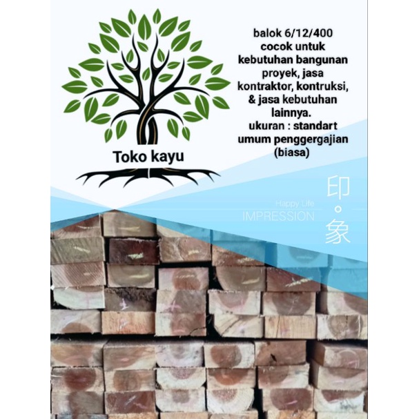 Kayu Balok 6×12×400 isi 1 kubik 35 batang