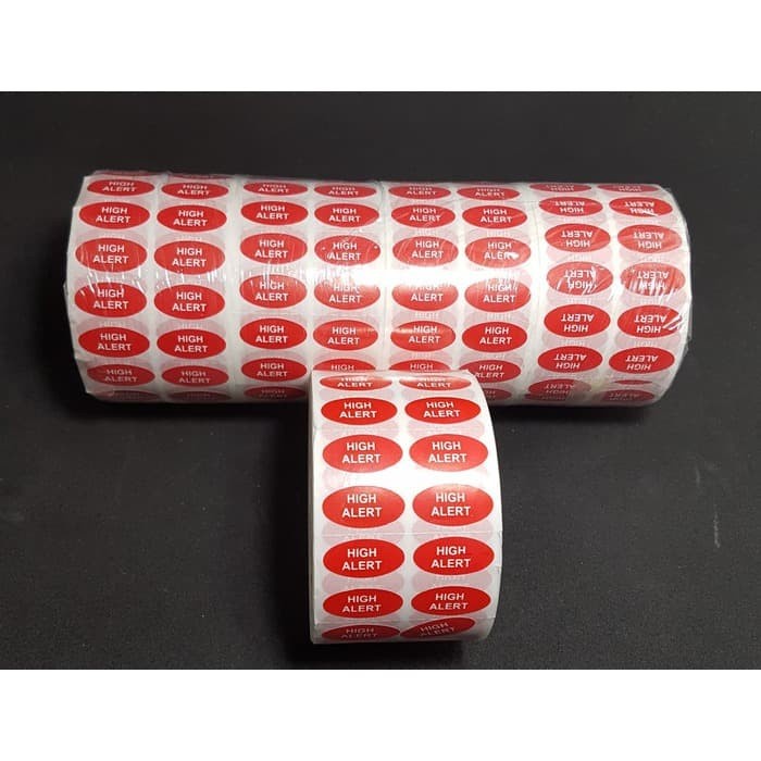 

STIKER HIGH ALERT MERAH OVAL 20X10mm isi 5000 pcs in ROLL