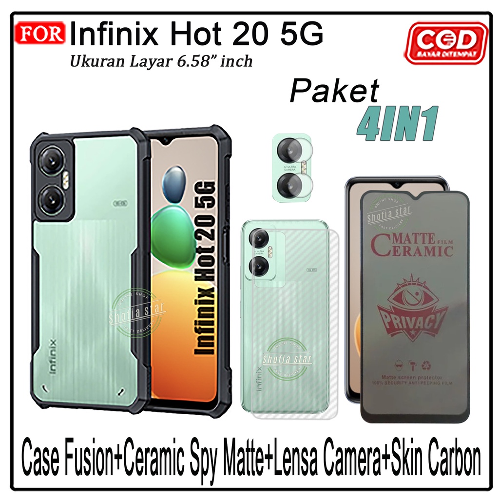 PAKET 4IN1 Case Infinix Hot 20 5G Hot 20i Hot Hot 20s 12 Pro Hot 12 Play 9 Play Softcase Fusion Shockproof Transparan Protect Casing