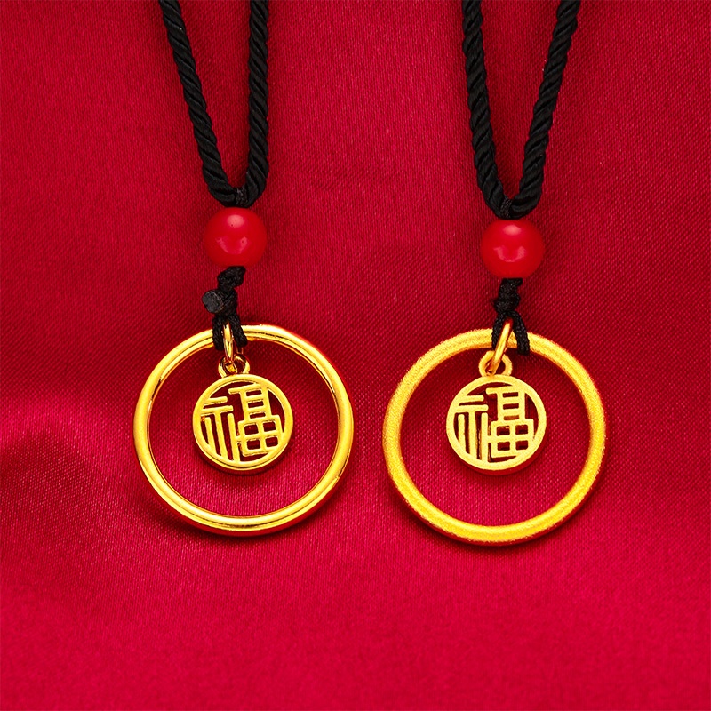 Goldkingdom Perhiasan Fashion Emas Asli Kadar 375Bangkok Aksesoris Ready Stock Merek Fu Liontin Aman Gesper Perempuan Memohon Untuk Perdamaian Dan Kesehatan