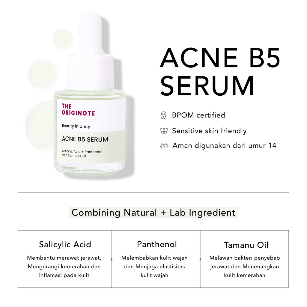 READY The Originote Acne B5 Serum 20ml - Serum Anti Acne Anti Inflamasi untuk Merawat dan Mencegah Pertumbuhan Jerawat original