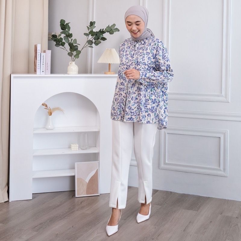 Tq88indonesia Fashion Baju Kemeja Floral Wanita Terbaru / FLORIN SHAKILA OVERSIZE SHIRT / Kem / Hem Cewek Lengan Panjang / Busana Casual Cewek