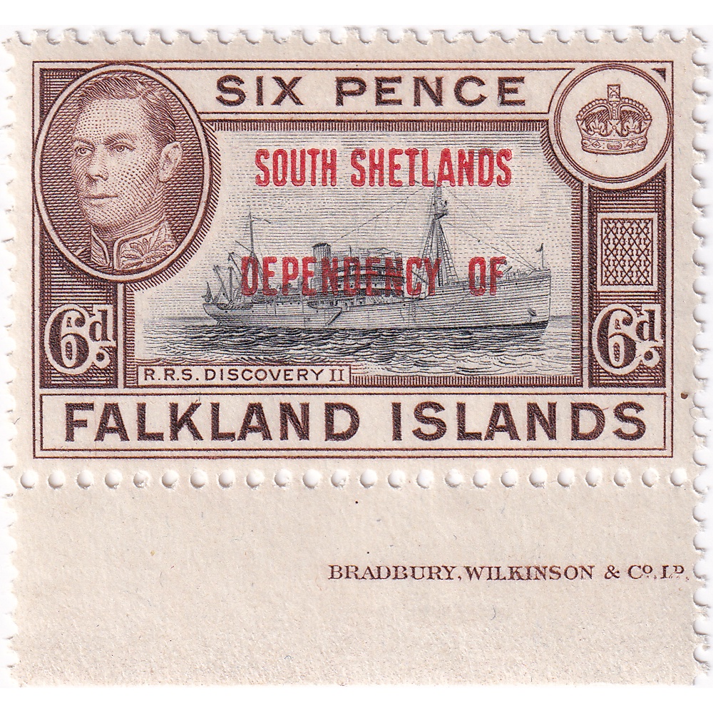 

Prangko South Shetlands 1944 - Falklnads Islands Postage Stamps Overprinted "SOUTH SHETLANDS DEPENDENCY OF." 6P