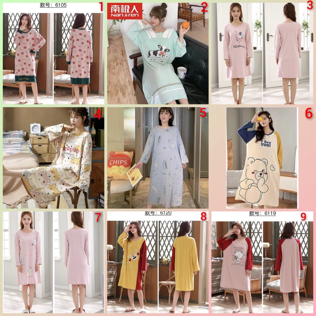 Baju tidur daster lengan panjang bahan kaos katun import DSTpj